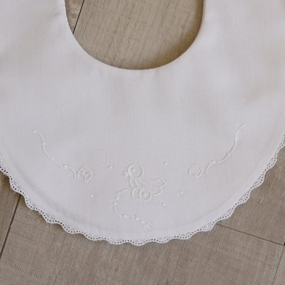 White Heirloom Bib with White Embroidery Duck Detail Feltman Brothers NEW